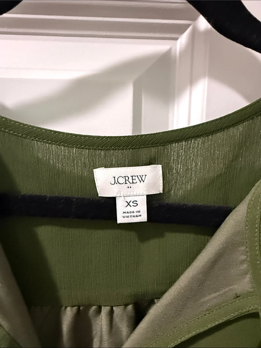 J. Crew Olive Green Tie-Neck Ruffle Blouse